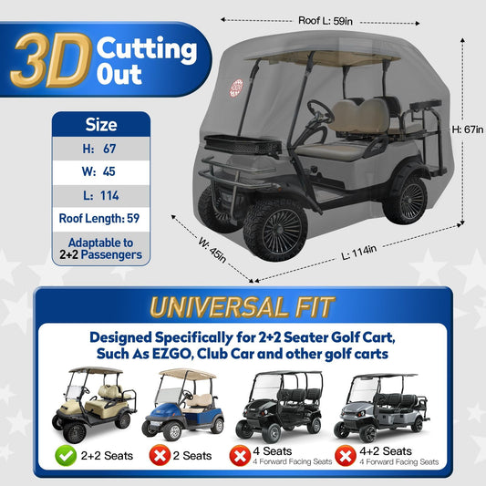 Nokins 420d Waterproof 2+2 Specialized Golf Cart Cover,oxford Fabric Cover Fit For Most Standard 2+2 Seater Golf Cart Ezgo, Club Car, Protects Your Car From Wind And Rain,black - Fit Most Standard 2+2 Seater Golf Cart