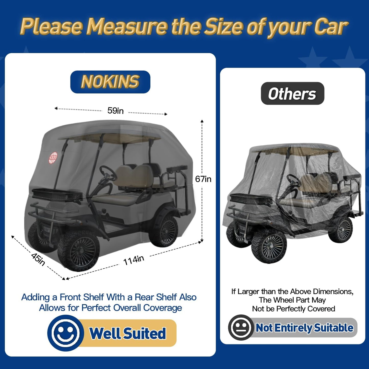 Nokins 420d Waterproof 2+2 Specialized Golf Cart Cover,oxford Fabric Cover Fit For Most Standard 2+2 Seater Golf Cart Ezgo, Club Car, Protects Your Car From Wind And Rain,black - Fit Most Standard 2+2 Seater Golf Cart