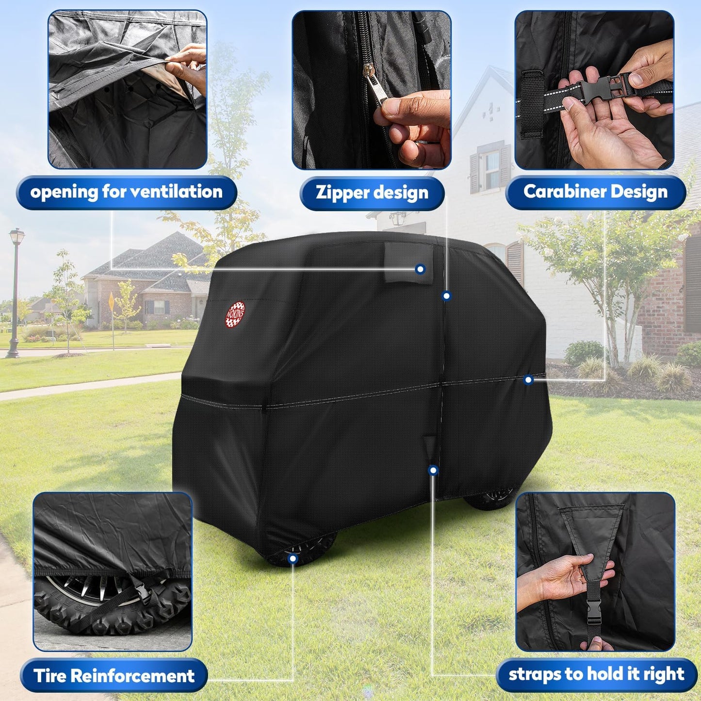 Nokins 420d Waterproof 2+2 Specialized Golf Cart Cover,oxford Fabric Cover Fit For Most Standard 2+2 Seater Golf Cart Ezgo, Club Car, Protects Your Car From Wind And Rain,black - Fit Most Standard 2+2 Seater Golf Cart