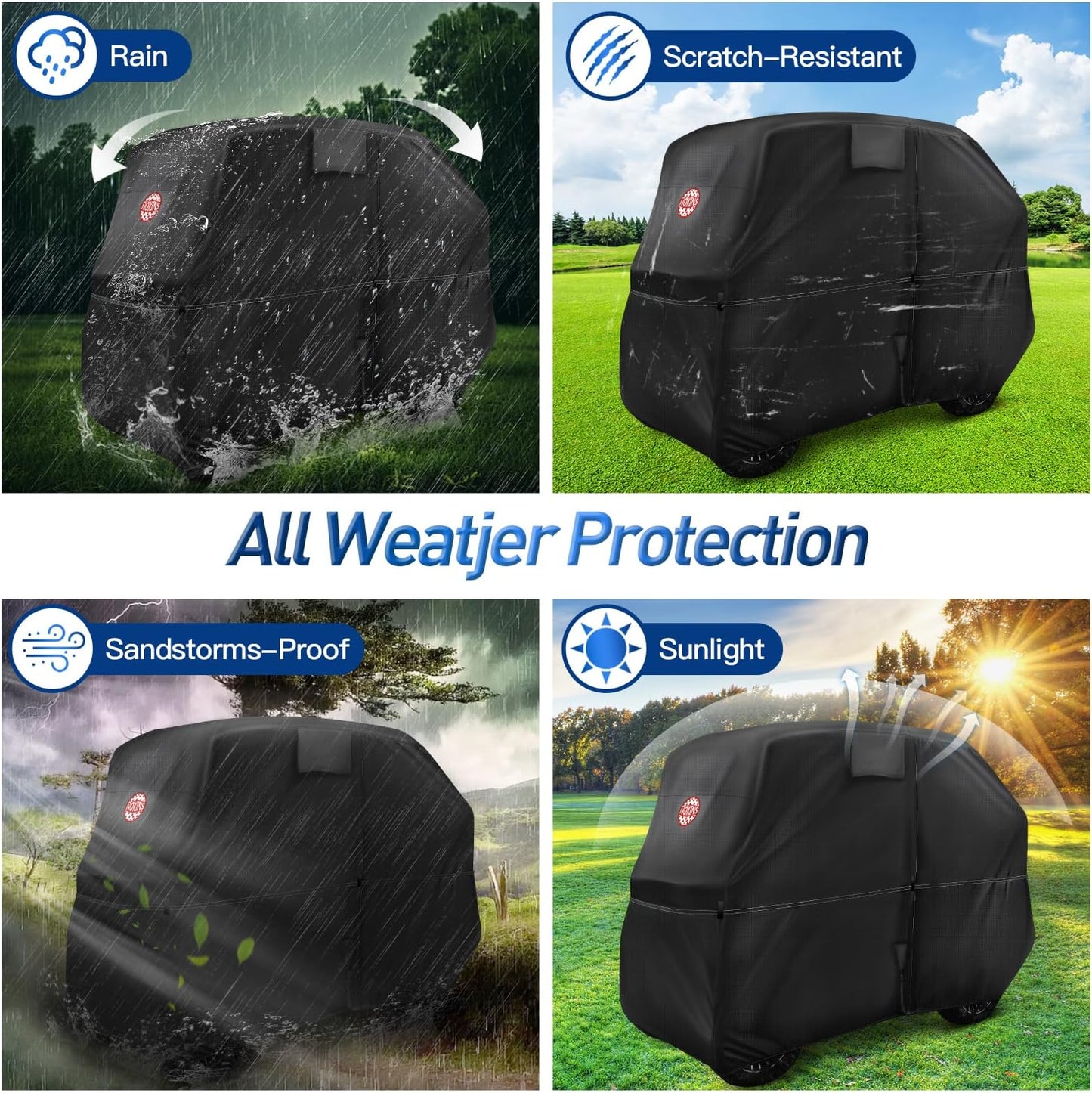 Nokins 420d Waterproof 2+2 Specialized Golf Cart Cover,oxford Fabric Cover Fit For Most Standard 2+2 Seater Golf Cart Ezgo, Club Car, Protects Your Car From Wind And Rain,black - Fit Most Standard 2+2 Seater Golf Cart