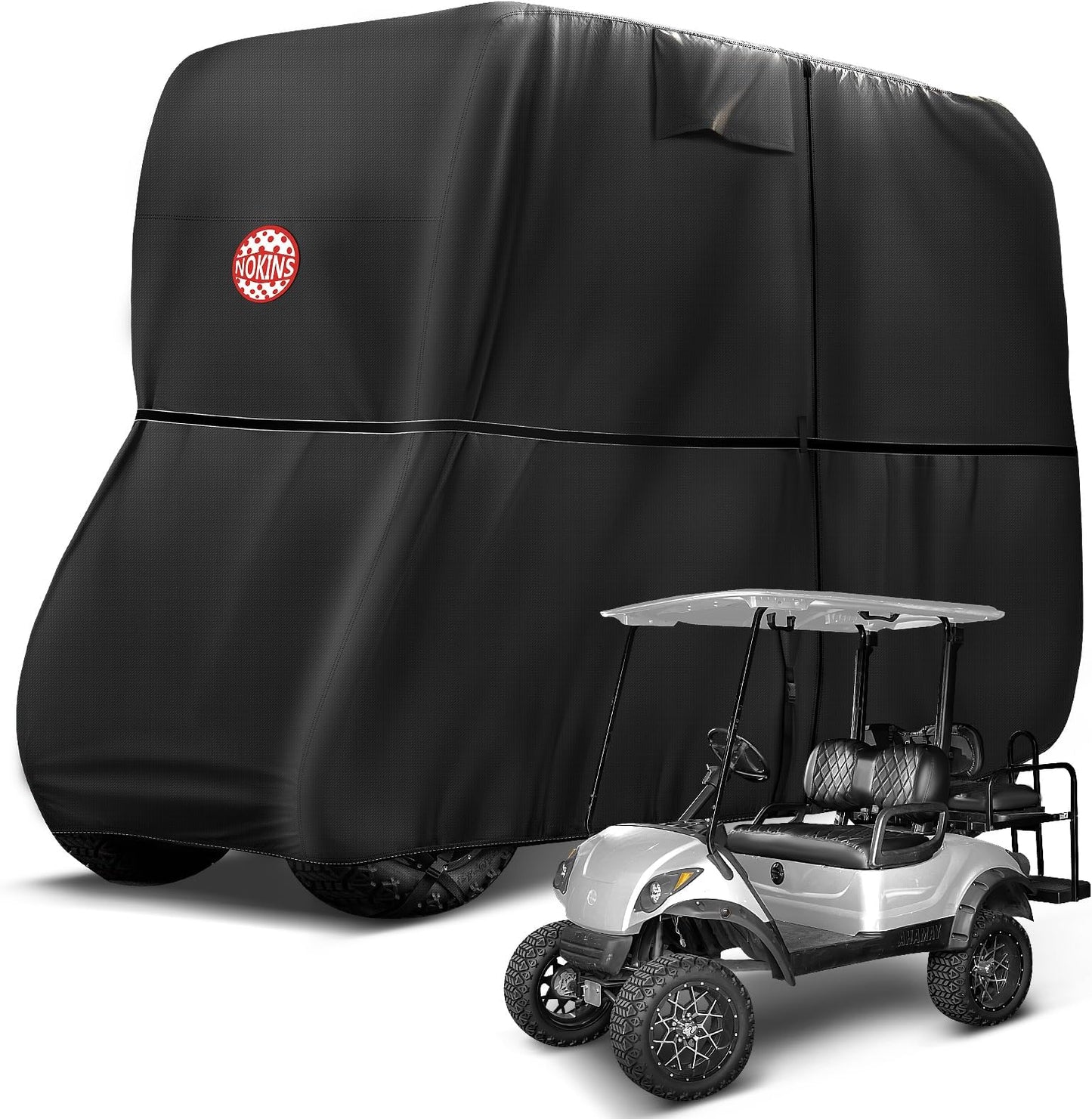 Nokins 420d Waterproof 2+2 Specialized Golf Cart Cover,oxford Fabric Cover Fit For Most Standard 2+2 Seater Golf Cart Ezgo, Club Car, Protects Your Car From Wind And Rain,black - Fit 2+2 Seater Golf Cart Yamaha