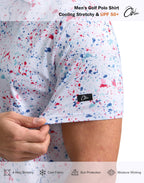 Obla Mens Golf Polo Shirts Short Sleeve Dry Fit Performance Moisture Wicking Casual Print Collared Golf Shirts For Men - White Colored Dots
