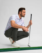 Obla Mens Golf Polo Shirts Short Sleeve Dry Fit Performance Moisture Wicking Casual Print Collared Golf Shirts For Men - White Colored Dots