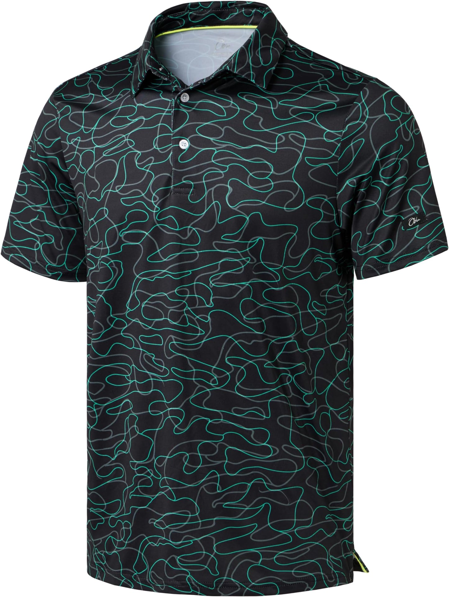 Obla Mens Golf Polo Shirts Short Sleeve Dry Fit Performance Moisture Wicking Casual Print Collared Golf Shirts For Men - Black Curve