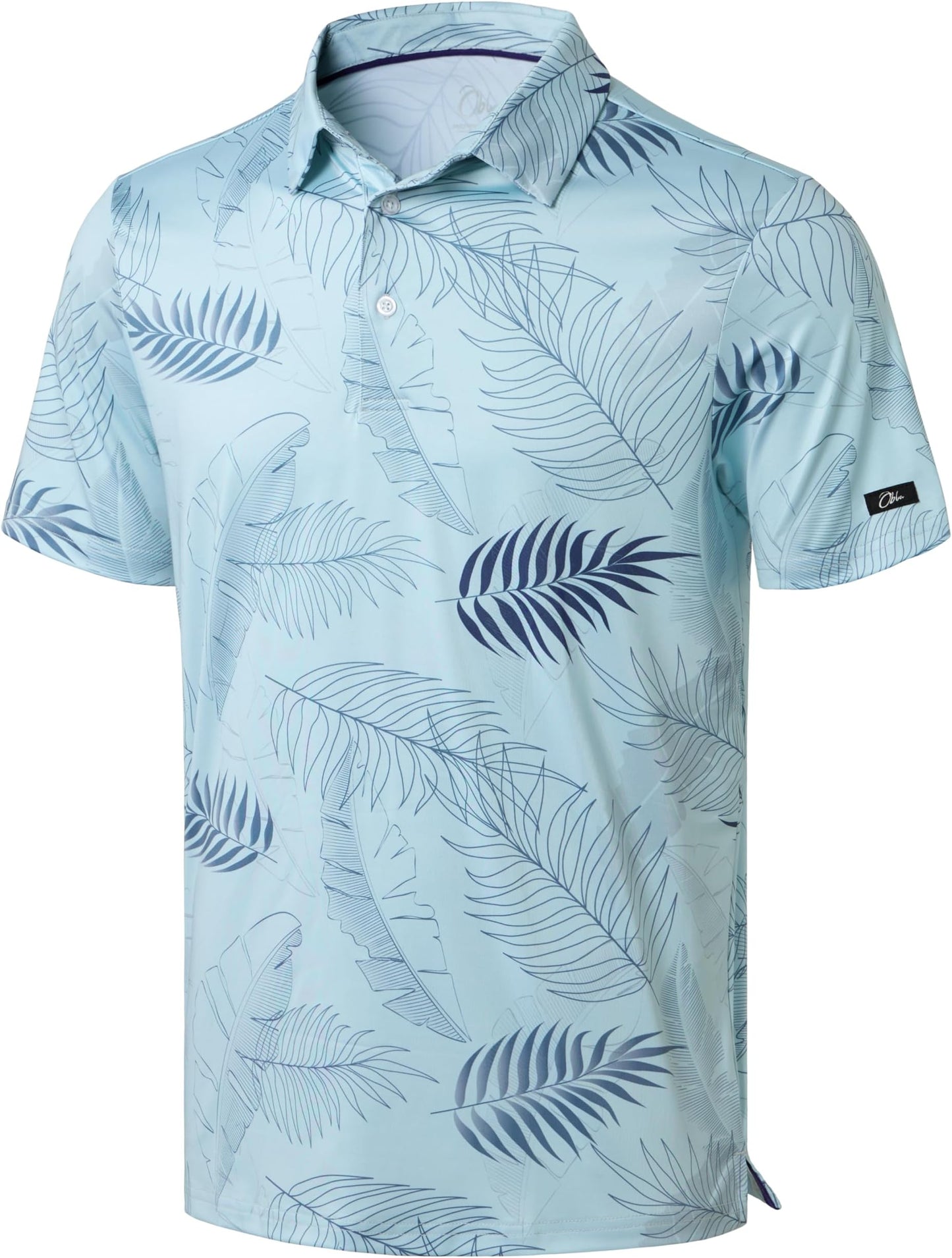 Obla Mens Golf Polo Shirts Short Sleeve Dry Fit Performance Moisture Wicking Casual Print Collared Golf Shirts For Men - Blue Palm Leaves