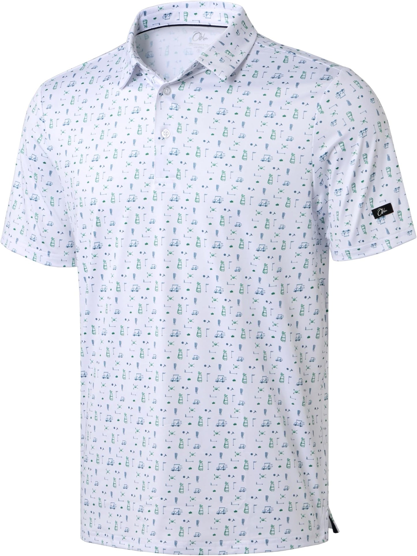 Obla Mens Golf Polo Shirts Short Sleeve Dry Fit Performance Moisture Wicking Casual Print Collared Golf Shirts For Men - White Golf Flag