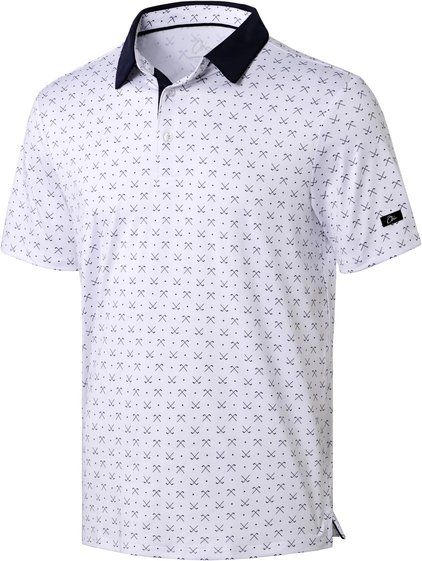 Obla Mens Golf Polo Shirts Short Sleeve Dry Fit Performance Moisture Wicking Casual Print Collared Golf Shirts For Men - White Golf Clubs