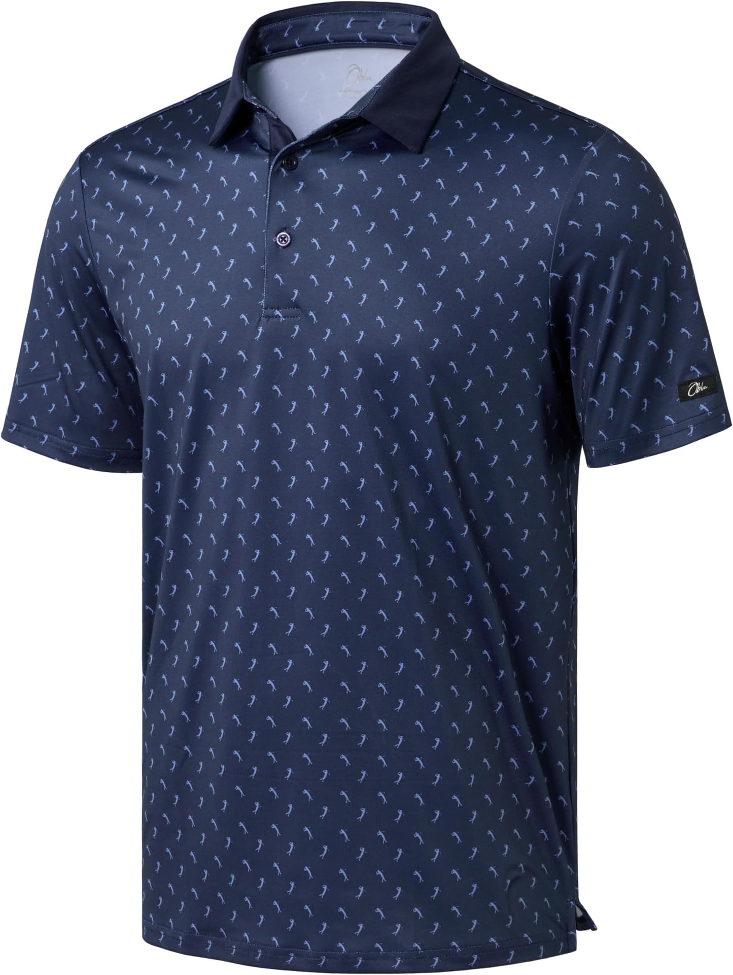 Obla Mens Golf Polo Shirts Short Sleeve Dry Fit Performance Moisture Wicking Casual Print Collared Golf Shirts For Men - Navy Golf Swing