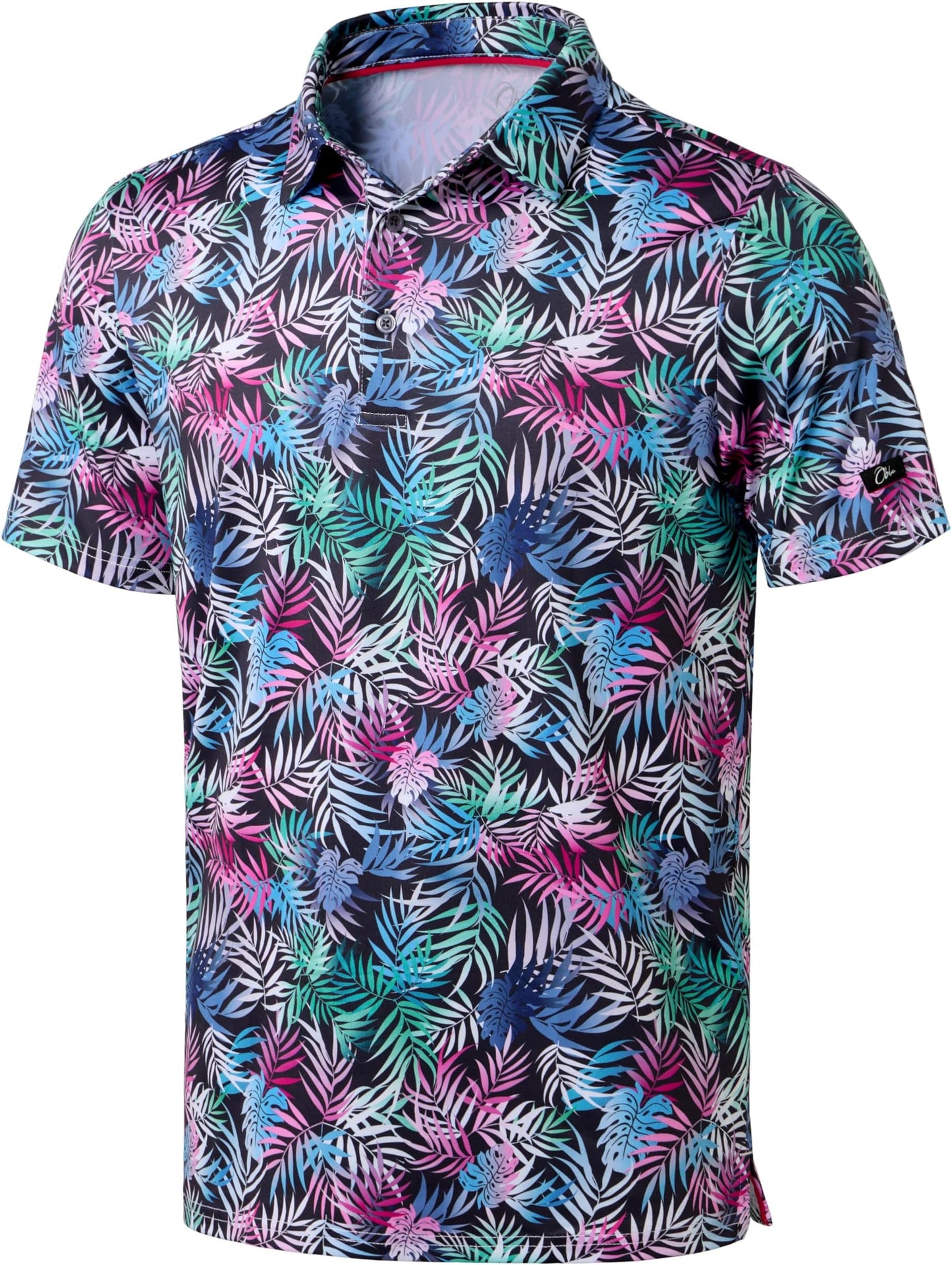 Obla Mens Golf Polo Shirts Short Sleeve Dry Fit Performance Moisture Wicking Casual Print Collared Golf Shirts For Men - Colored Palm Leaves