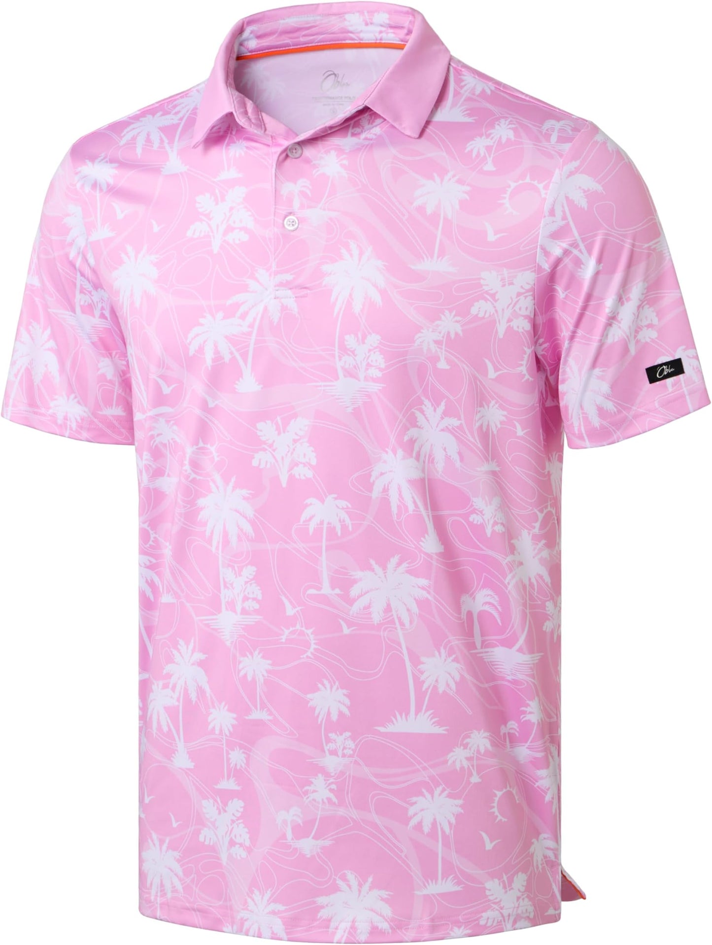 Obla Mens Golf Polo Shirts Short Sleeve Dry Fit Performance Moisture Wicking Casual Print Collared Golf Shirts For Men - Pink Coconut Beach