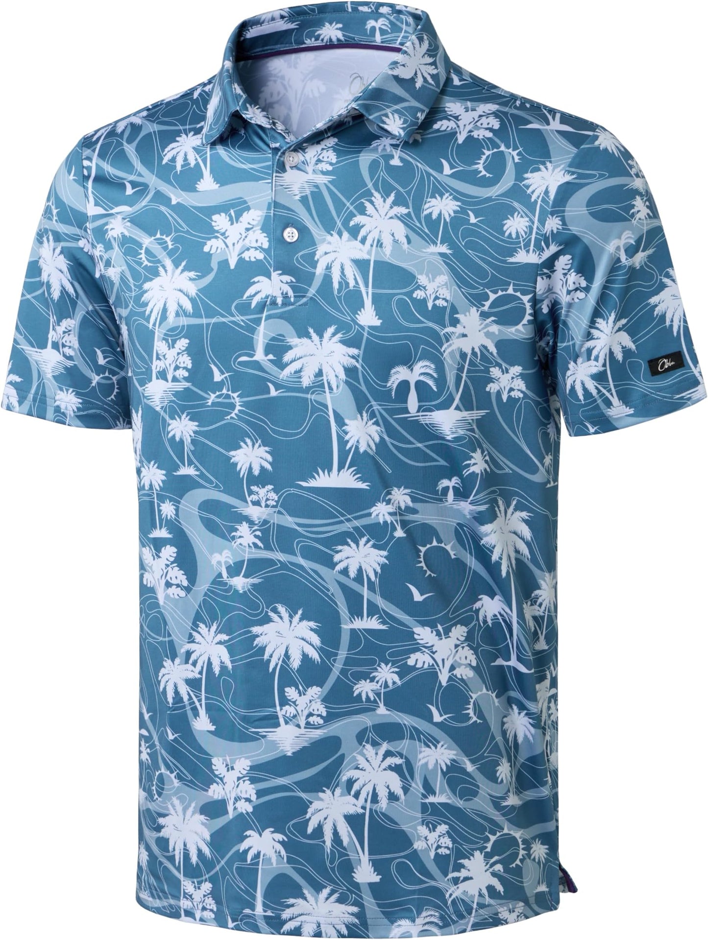 Obla Mens Golf Polo Shirts Short Sleeve Dry Fit Performance Moisture Wicking Casual Print Collared Golf Shirts For Men - Blue Coconut Beach