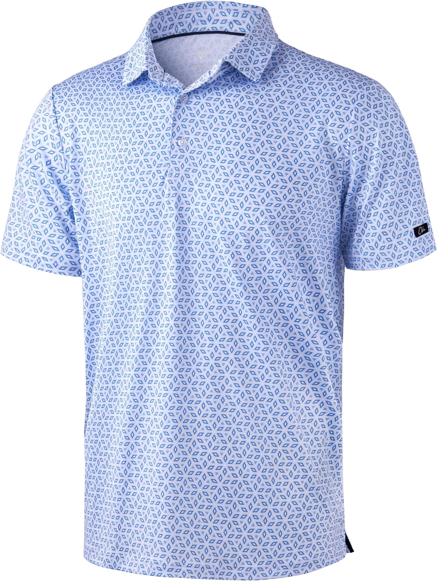 Obla Mens Golf Polo Shirts Short Sleeve Dry Fit Performance Moisture Wicking Casual Print Collared Golf Shirts For Men - Light Blue Diamond