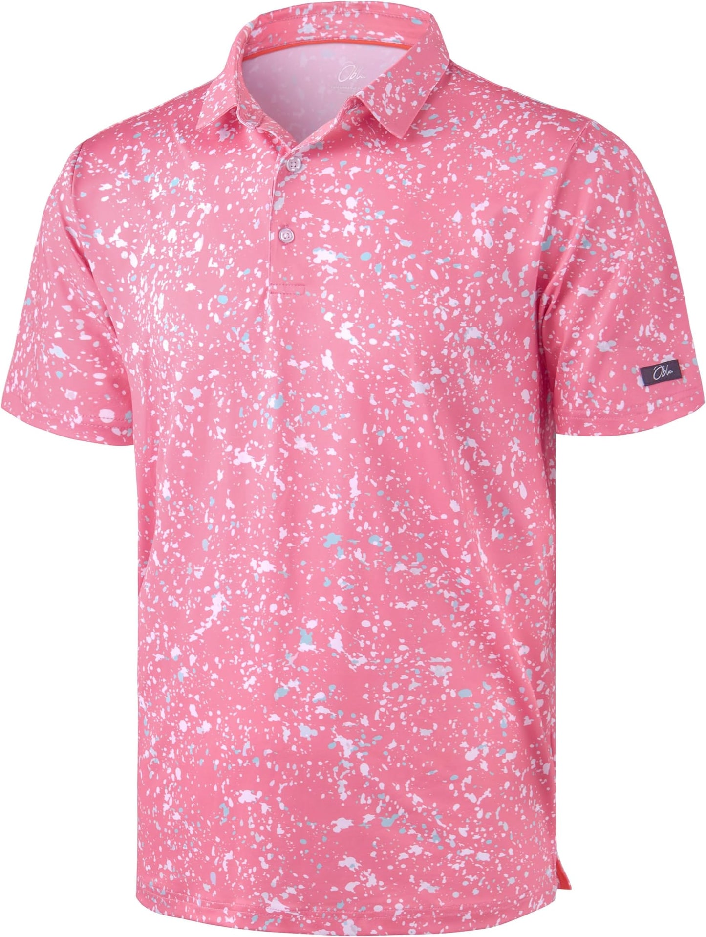 Obla Mens Golf Polo Shirts Short Sleeve Dry Fit Performance Moisture Wicking Casual Print Collared Golf Shirts For Men - Pink Colored Dots