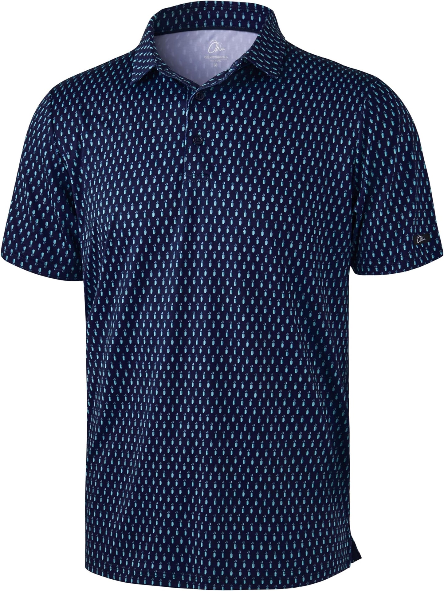 Obla Mens Golf Polo Shirts Short Sleeve Dry Fit Performance Moisture Wicking Casual Print Collared Golf Shirts For Men - Blue Golf Bag