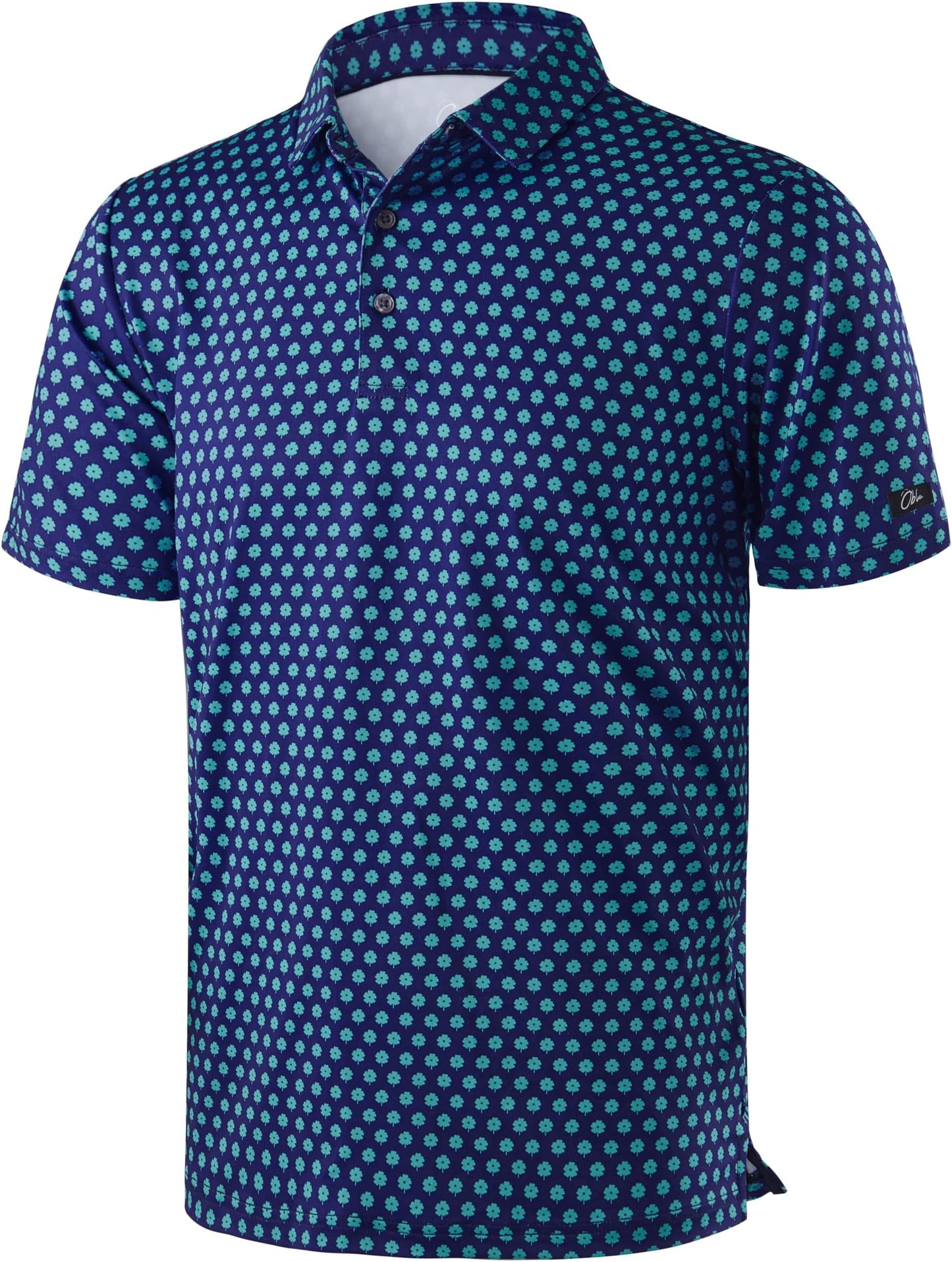 Obla Mens Golf Polo Shirts Short Sleeve Dry Fit Performance Moisture Wicking Casual Print Collared Golf Shirts For Men - Navy Blue Flower