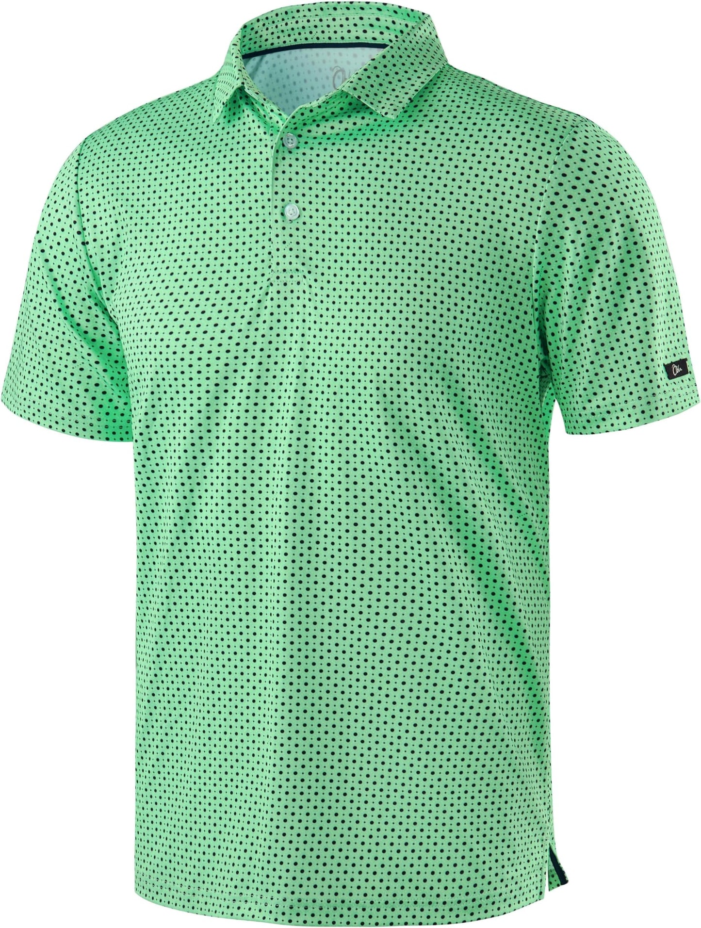 Obla Mens Golf Polo Shirts Short Sleeve Dry Fit Performance Moisture Wicking Casual Print Collared Golf Shirts For Men - Green Dot