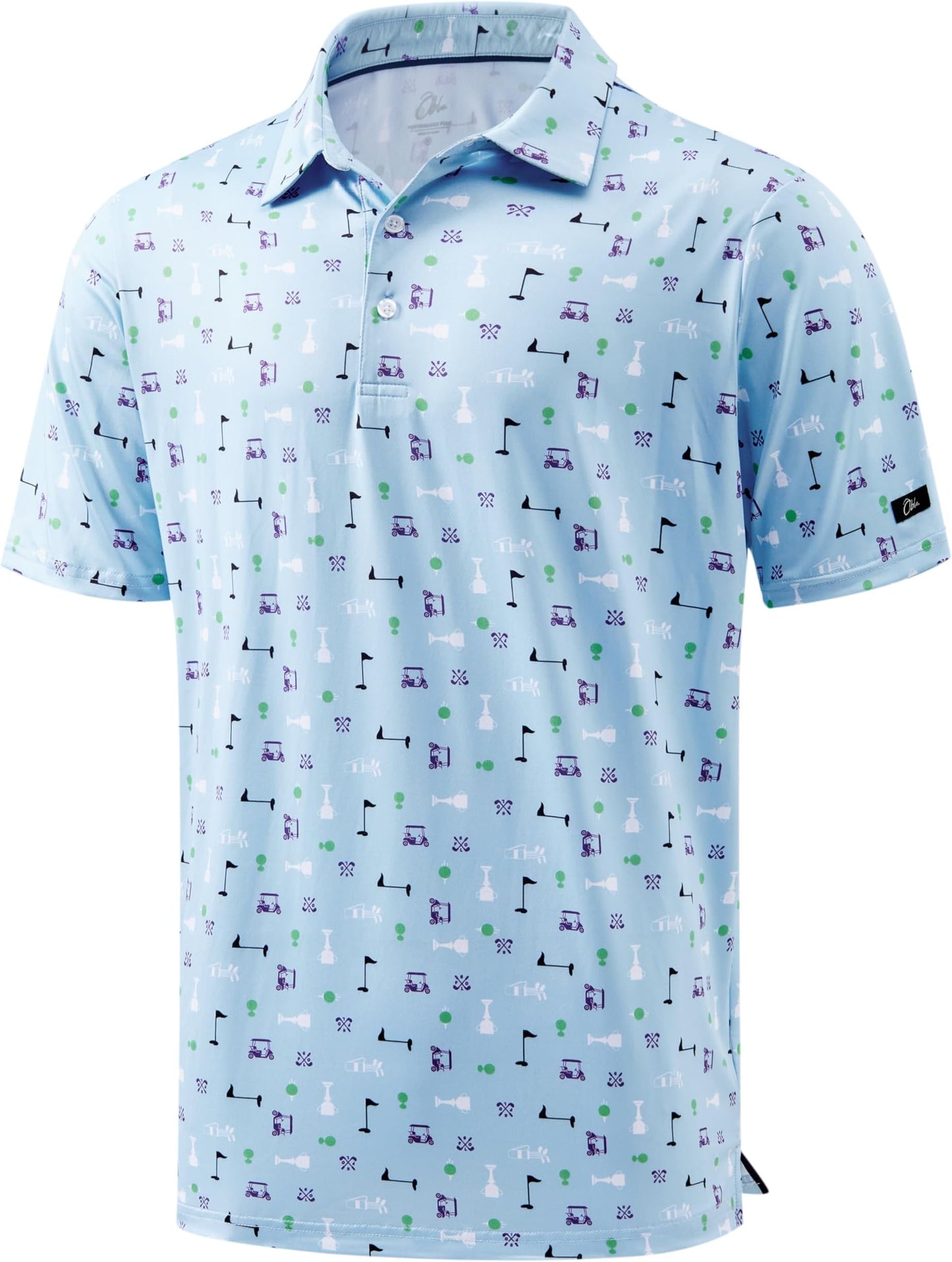 Obla Mens Golf Polo Shirts Short Sleeve Dry Fit Performance Moisture Wicking Casual Print Collared Golf Shirts For Men - Blue Golf Flag