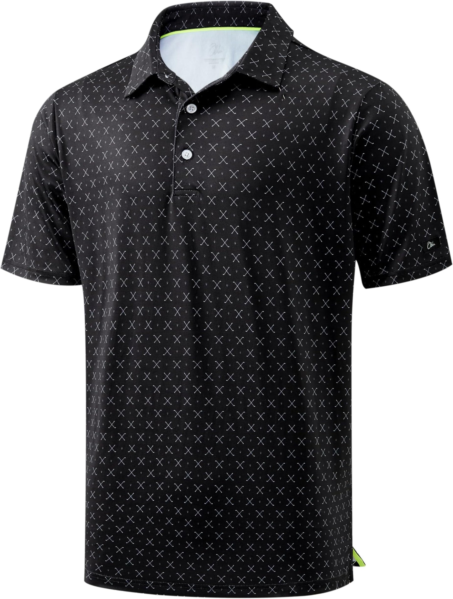 Obla Mens Golf Polo Shirts Short Sleeve Dry Fit Performance Moisture Wicking Casual Print Collared Golf Shirts For Men - Black Golf Clubs