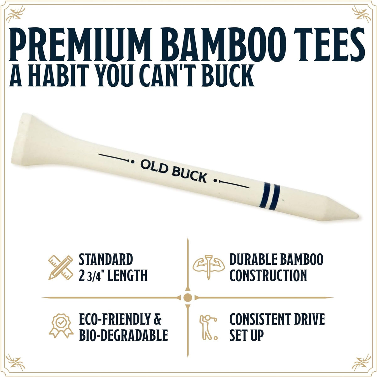 Old Buck 2 3/4" Bamboo Golf Tees, Premium Wooden Driver Tees In Cigarette-Style Carton — 18 Tees — Novelty Golf Gift For Men, Dad & Groomsmen - Single (18 Tees)