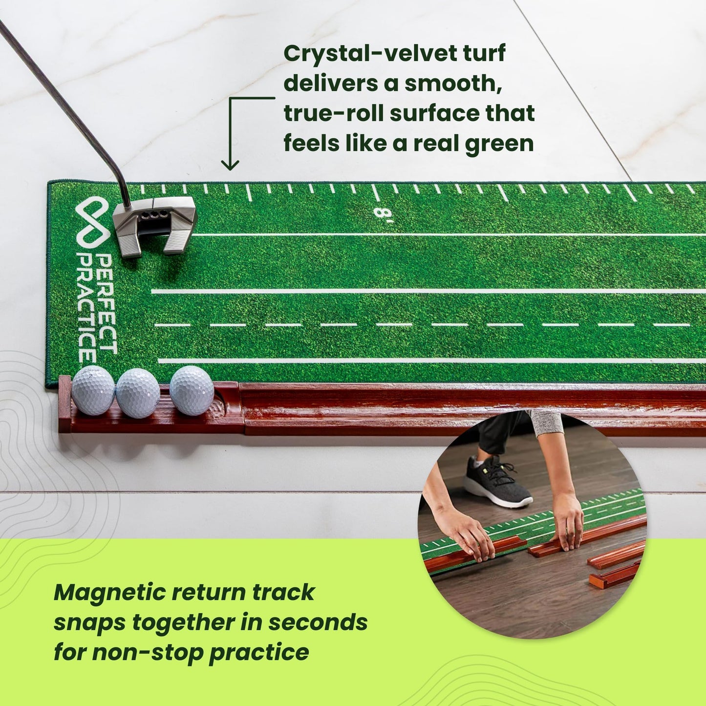 Perfect Practice Putting Mat – Indoor Putting Green For Home & Office – Golf Training Aid For Putting Practice – Premium Golf Putting Mat With Realistic Turf – Golf Gifts For Men - Standard