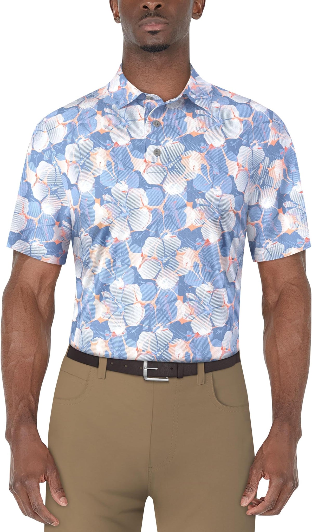 Pga Tour Men's Short Sleeve Printed Golf Polo Shirt (available In Big & Tall) - Blissful Blue