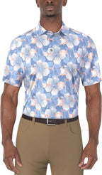 Pga Tour Men's Short Sleeve Printed Golf Polo Shirt (available In Big & Tall) - Blissful Blue