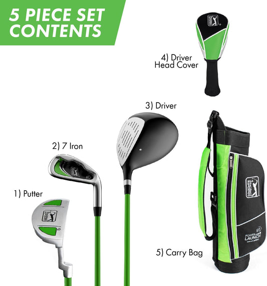 Pga Tour Youth Golf Club Set – Ages 3-5 (3’6”-4’1”) And 5-8 (4’1” - 4'8") Right And Left Handed Beginner Junior Golf Clubs With Lightweight Golf Bag, Mallet Putter, Driver By Golfgen - Ages 3-5: 5 Pc Set (green,new)