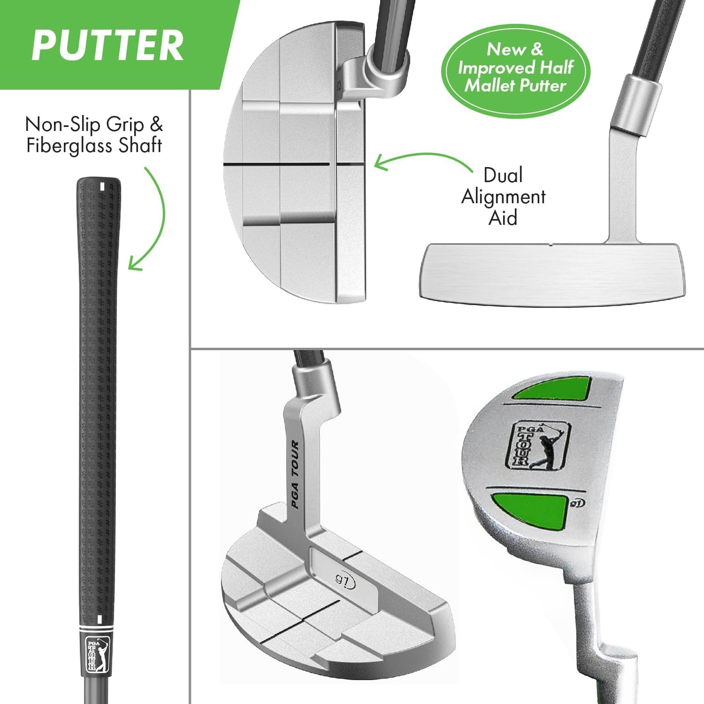 Pga Tour Youth Golf Club Set – Ages 3-5 (3’6”-4’1”) And 5-8 (4’1” - 4'8") Right And Left Handed Beginner Junior Golf Clubs With Lightweight Golf Bag, Mallet Putter, Driver By Golfgen - Ages 3-5: 5 Pc Set (green,new)