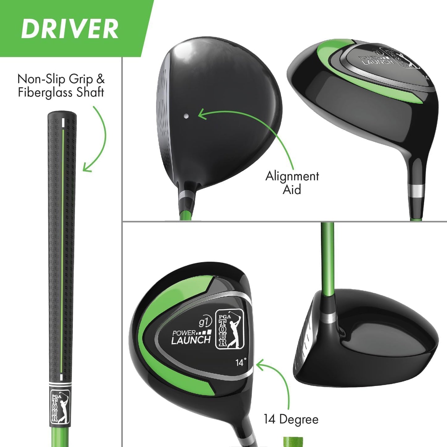 Pga Tour Youth Golf Club Set – Ages 3-5 (3’6”-4’1”) And 5-8 (4’1” - 4'8") Right And Left Handed Beginner Junior Golf Clubs With Lightweight Golf Bag, Mallet Putter, Driver By Golfgen - Ages 3-5: 5 Pc Set (green,new)