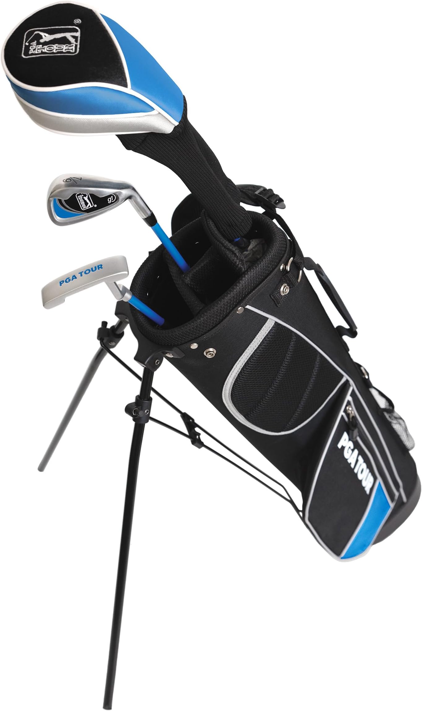 Pga Tour Youth Golf Club Set For Ages 8-12 & 12+ (4’8”–5’10”), Right And Left-Handed Kids Golf Sets – Beginner Junior Golf Clubs With Lightweight Stand Bag, Mallet Putter, Hybrid, Driver - Ages 8-12: 6 Pc Set (blue)