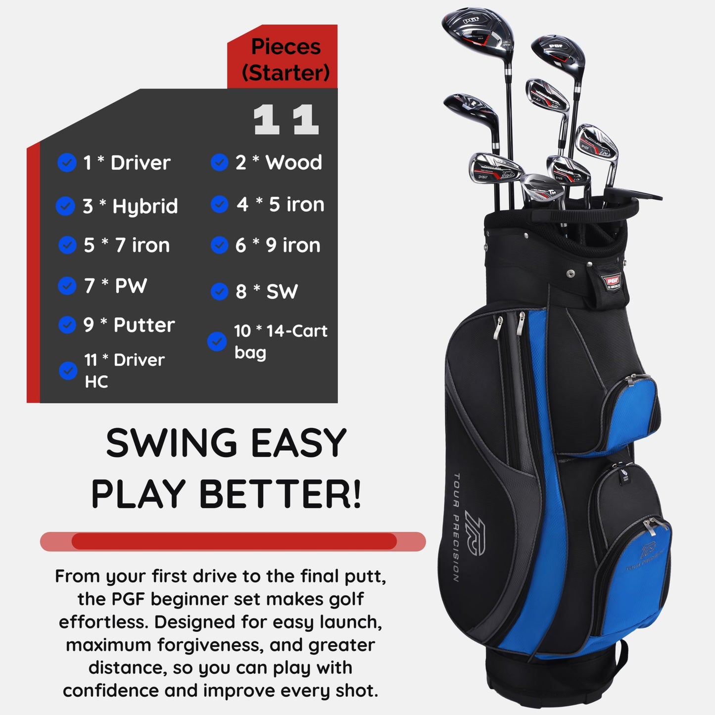 Pgf Gold Tour Precision Complete Golf Club Package Set For Men & Women - [rihgt Hand][length: Standard]