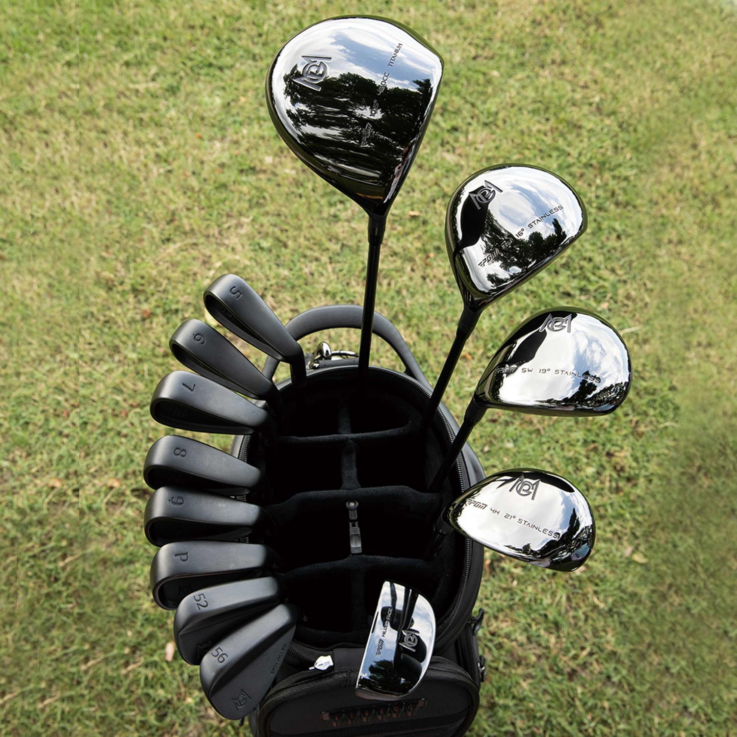 Pgm 19 Piece Men's Complete Golf Club Sets - Ultra-Thin Face Titanium Driver (0.85+ Cor), High Cor Fairway Woods, Forged Irons, Precision Cnc Milled Putter, With Stand Bag - Right Handed - Black