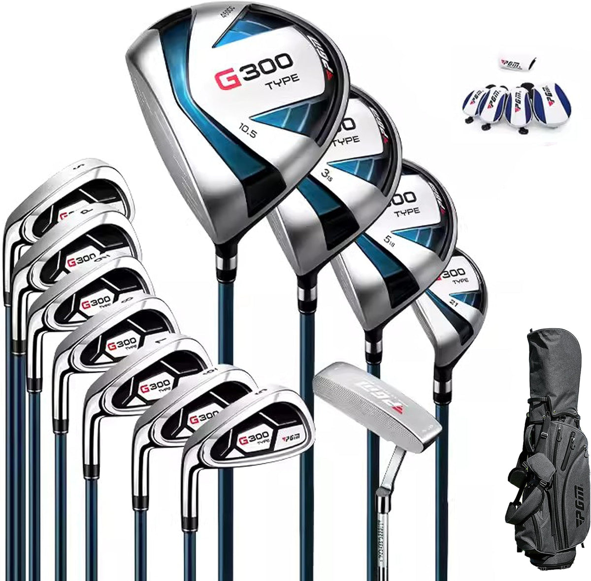 Pgm G300 Men’s Complete Golf Club Set With Titanium Driver | Titanium Driver, Forgiving Hybrid, High-Strength Irons & Easy Alignment Putter - [left Hand][length: Standard]