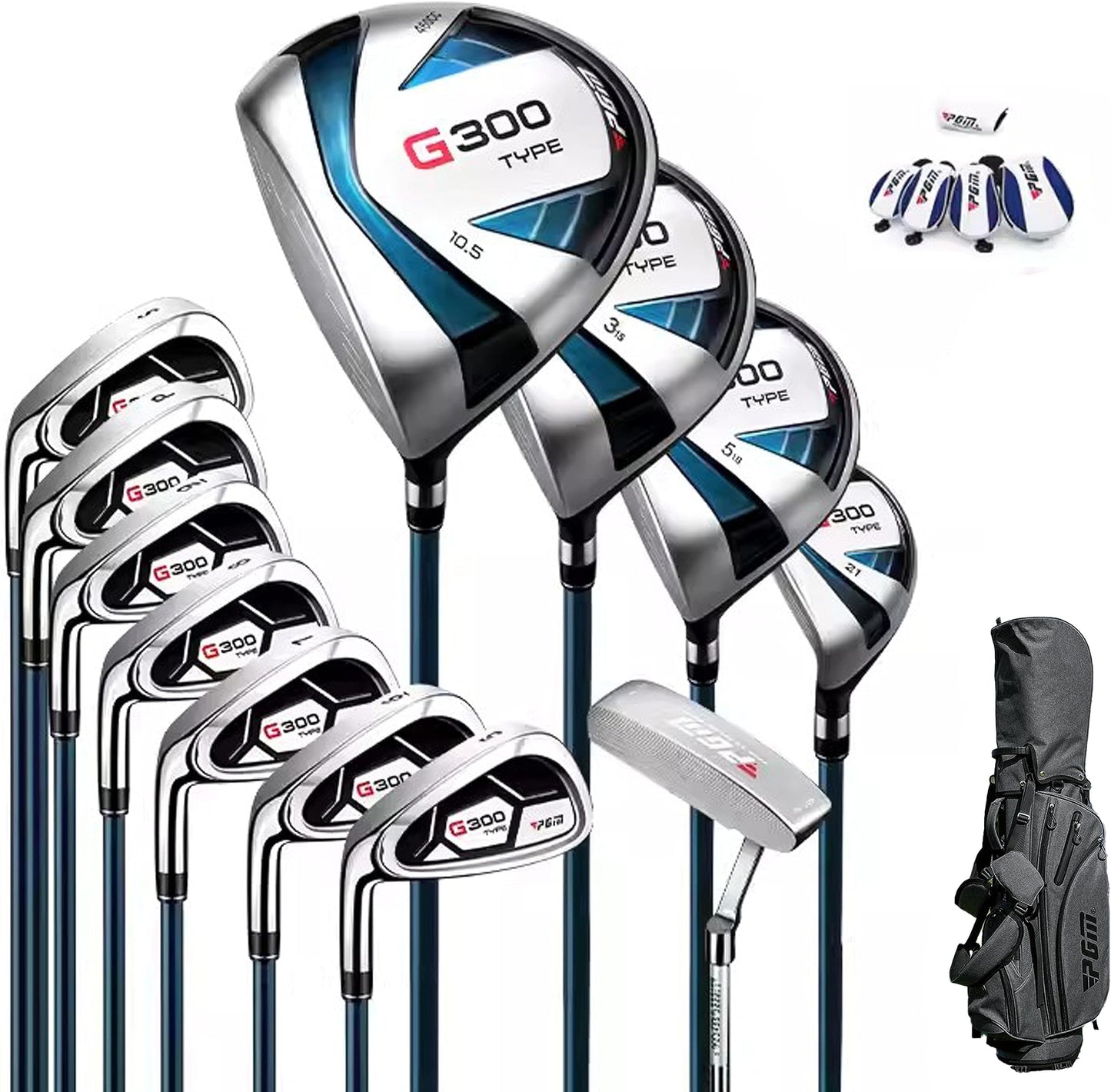 Pgm G300 Men’s Complete Golf Club Set With Titanium Driver | Titanium Driver, Forgiving Hybrid, High-Strength Irons & Easy Alignment Putter - [left Hand][length: Standard]