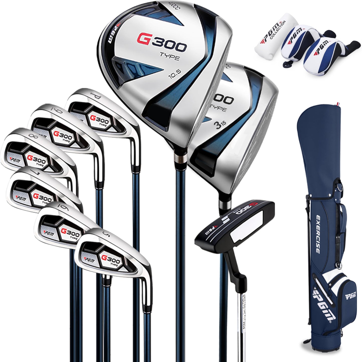 Pgm G300 Men’s Complete Golf Club Set With Titanium Driver | Titanium Driver, Forgiving Hybrid, High-Strength Irons & Easy Alignment Putter - [right Hand][length: Standard]