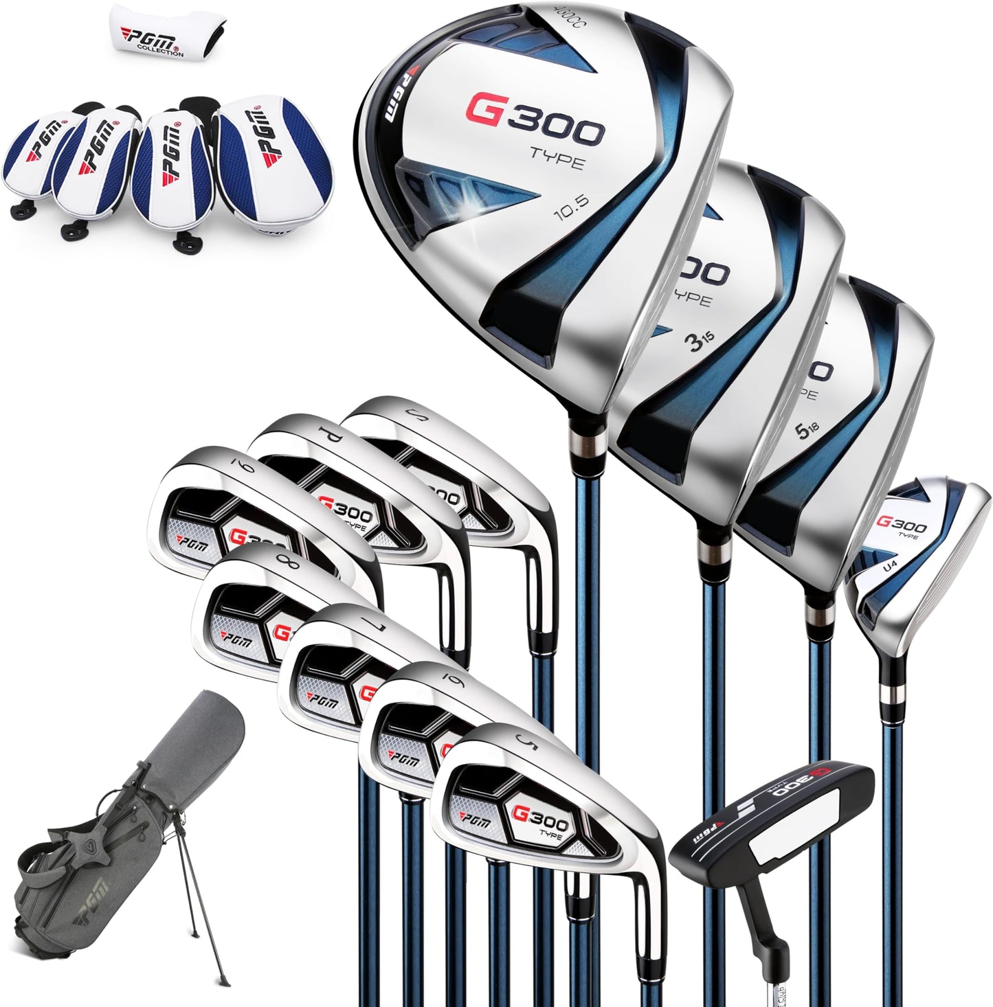 Pgm G300 Men’s Complete Golf Club Set With Titanium Driver | Titanium Driver, Forgiving Hybrid, High-Strength Irons & Easy Alignment Putter - [right Hand][length: +0.5inch]