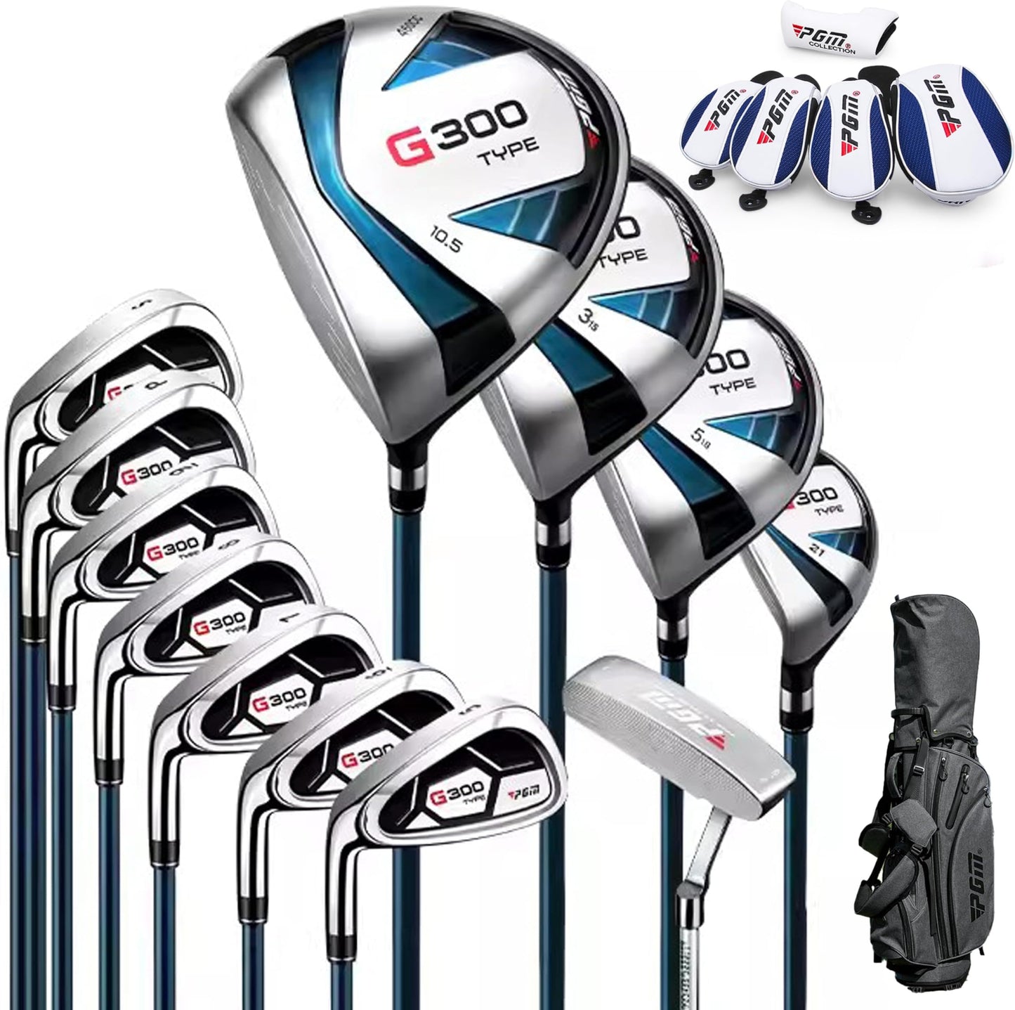 Pgm G300 Men’s Complete Golf Club Set With Titanium Driver | Titanium Driver, Forgiving Hybrid, High-Strength Irons & Easy Alignment Putter - [left Hand][length: +1inch]