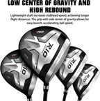 PGM Men's Complete Golf Club Set - 12 Pieces - Titanium Driver, Woods, Hybrid, Irons, Wedge & Putter with Stand Bag