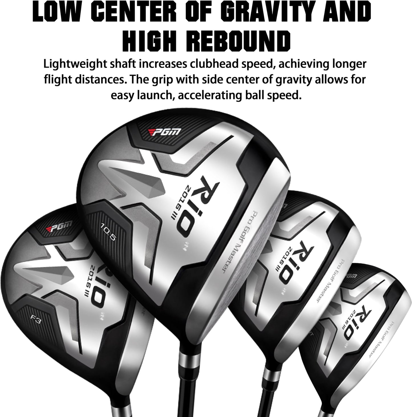 PGM Men's Complete Golf Club Set - 12 Pieces - Titanium Driver, Woods, Hybrid, Irons, Wedge & Putter with Stand Bag