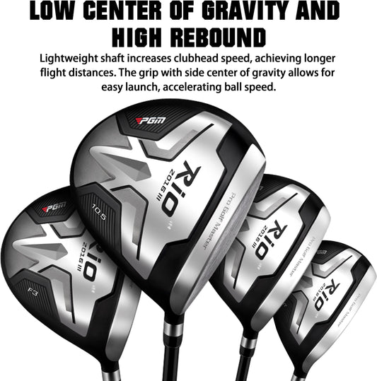 PGM Men's Complete Golf Club Set - 12 Pieces - Titanium Driver, Woods, Hybrid, Irons, Wedge & Putter with Stand Bag