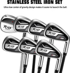 PGM Men's Complete Golf Club Set - 12 Pieces - Titanium Driver, Woods, Hybrid, Irons, Wedge & Putter with Stand Bag