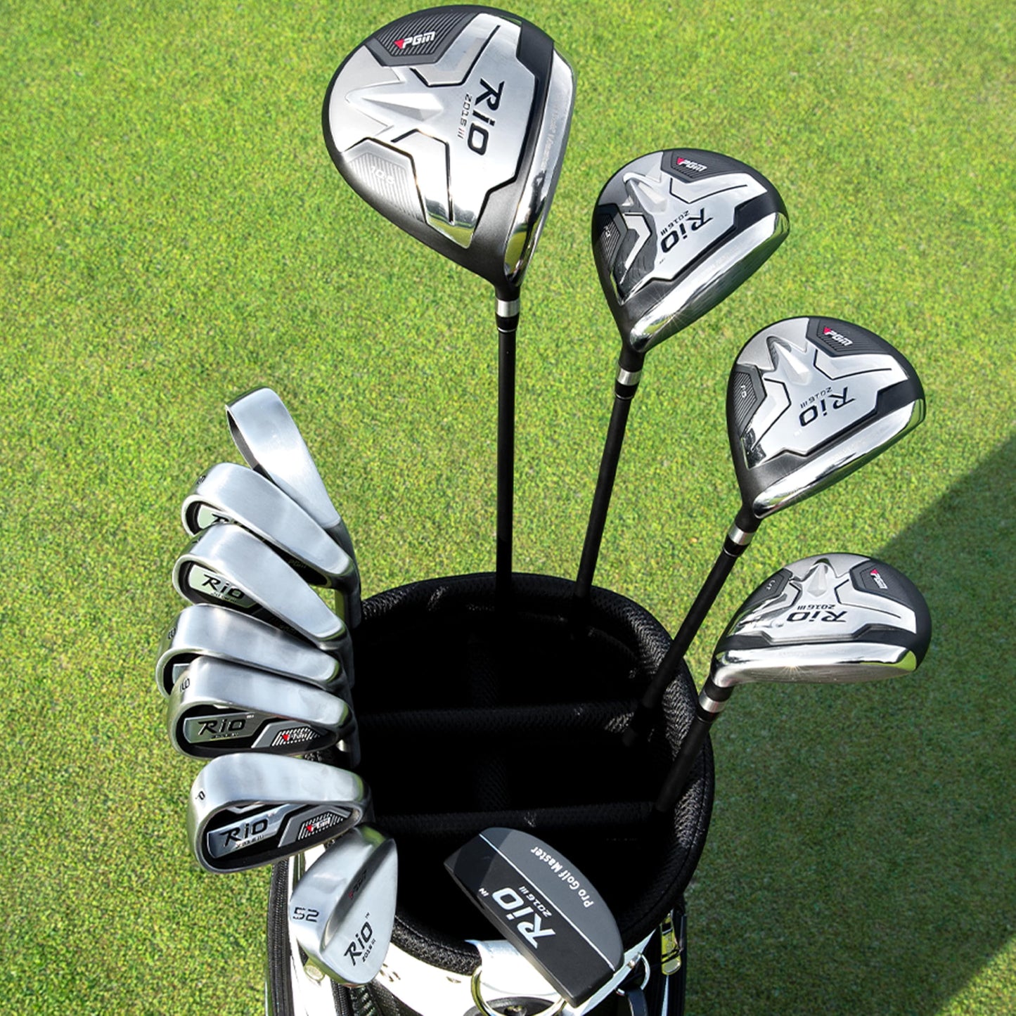 PGM Men's Complete Golf Club Set - 12 Pieces - Titanium Driver, Woods, Hybrid, Irons, Wedge & Putter with Stand Bag