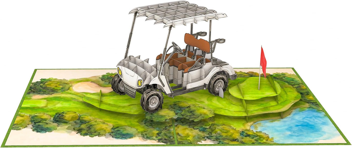 Poplife Golf Cart 3d Pop Up Card – Premium Golfing Greeting Card For Dad, Husband, Grandpa, Son – Father’s Day, Birthday, Retirement, Anniversary, Valentine’s Day – Unique Golf Gift Card For Men - Golf Cart
