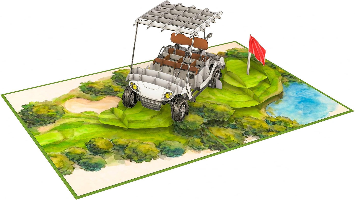 Poplife Golf Cart 3d Pop Up Card – Premium Golfing Greeting Card For Dad, Husband, Grandpa, Son – Father’s Day, Birthday, Retirement, Anniversary, Valentine’s Day – Unique Golf Gift Card For Men - Golf Cart