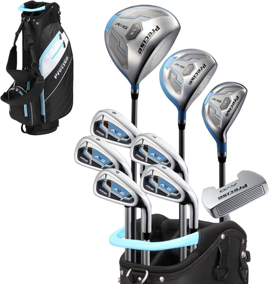 Precise Amg - Women's Complete Golf Club Set | Beginner Friendly, Driver, Fairway & Hybrid, Irons, Putter, Stand Bag, Petite & Regular, Right Hand, 2 Colours - Light Blue