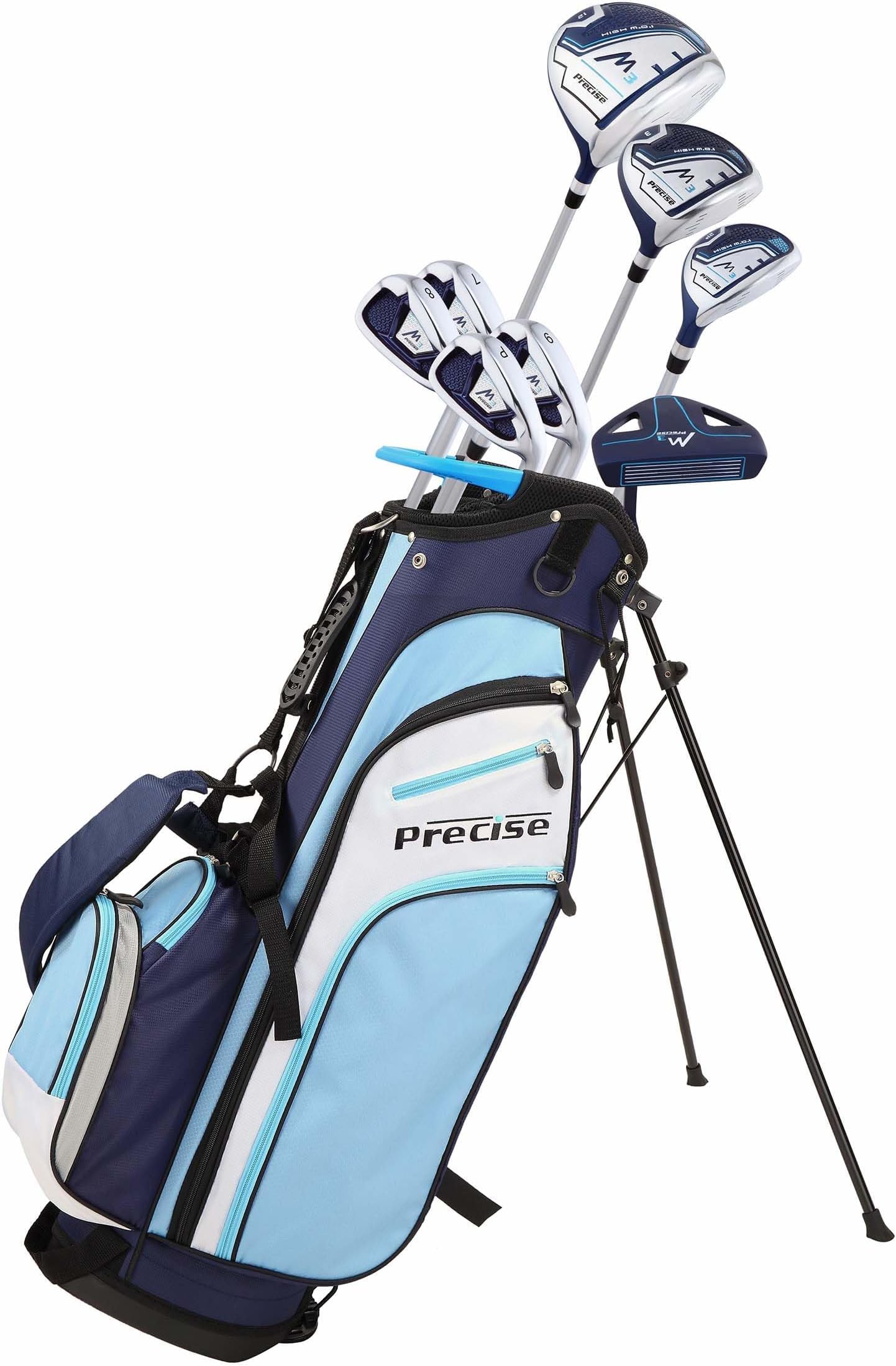 Precise M3 - Women's Complete Golf Club Set | 460cc Driver, Graphite-Shafted Fairway Wood, 7-Pw Irons & Wedge, Hybrid For Tough Lies, Petite & Regular Fit - Blue