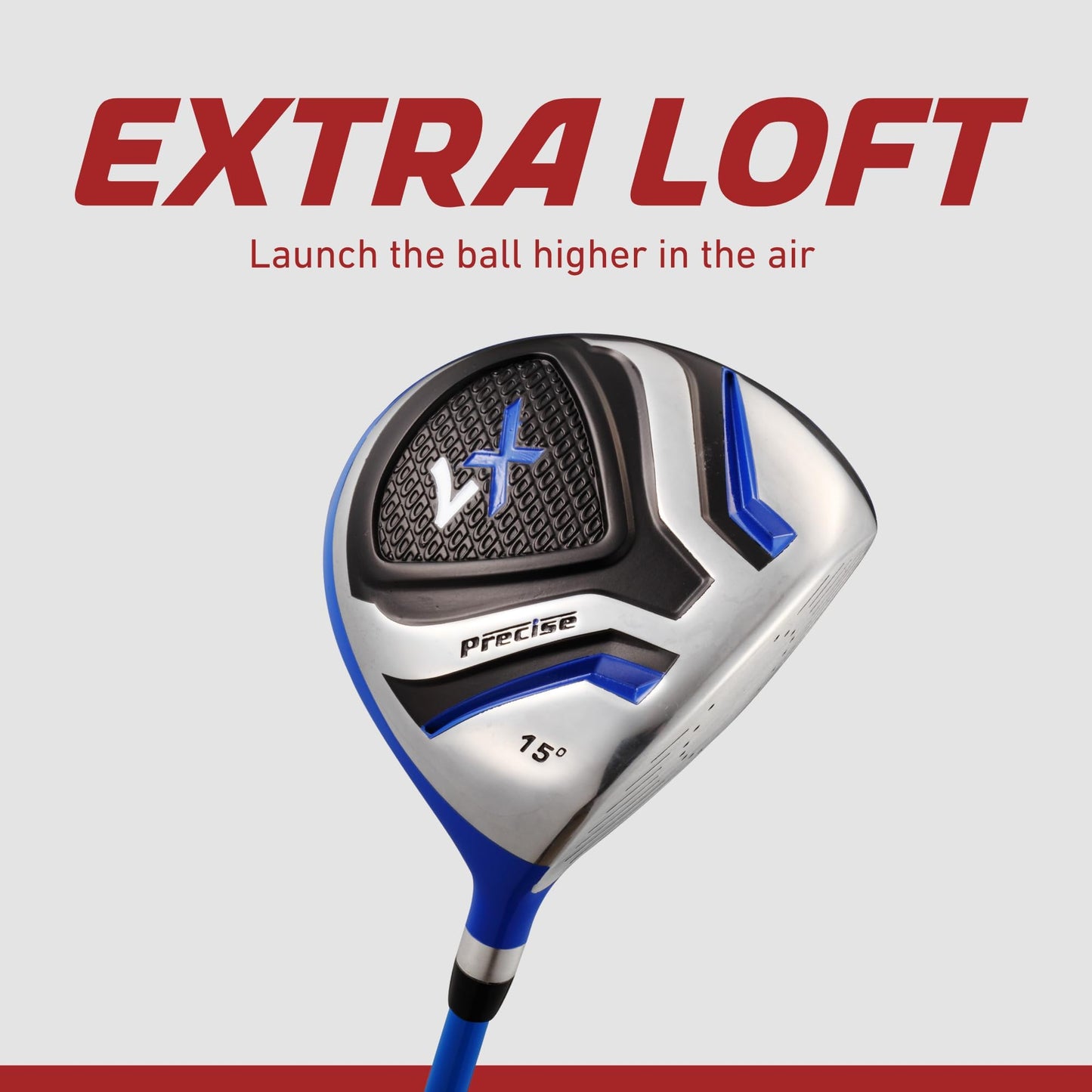 Precise X7 - Kids Complete Golf Club Set | Lightweight Graphite Shafts, Hybrid & Irons, Putter, Stand Bag Included, For Boys & Girls, Ages 3-12, Left/right Hand - Blue Ages 9-12