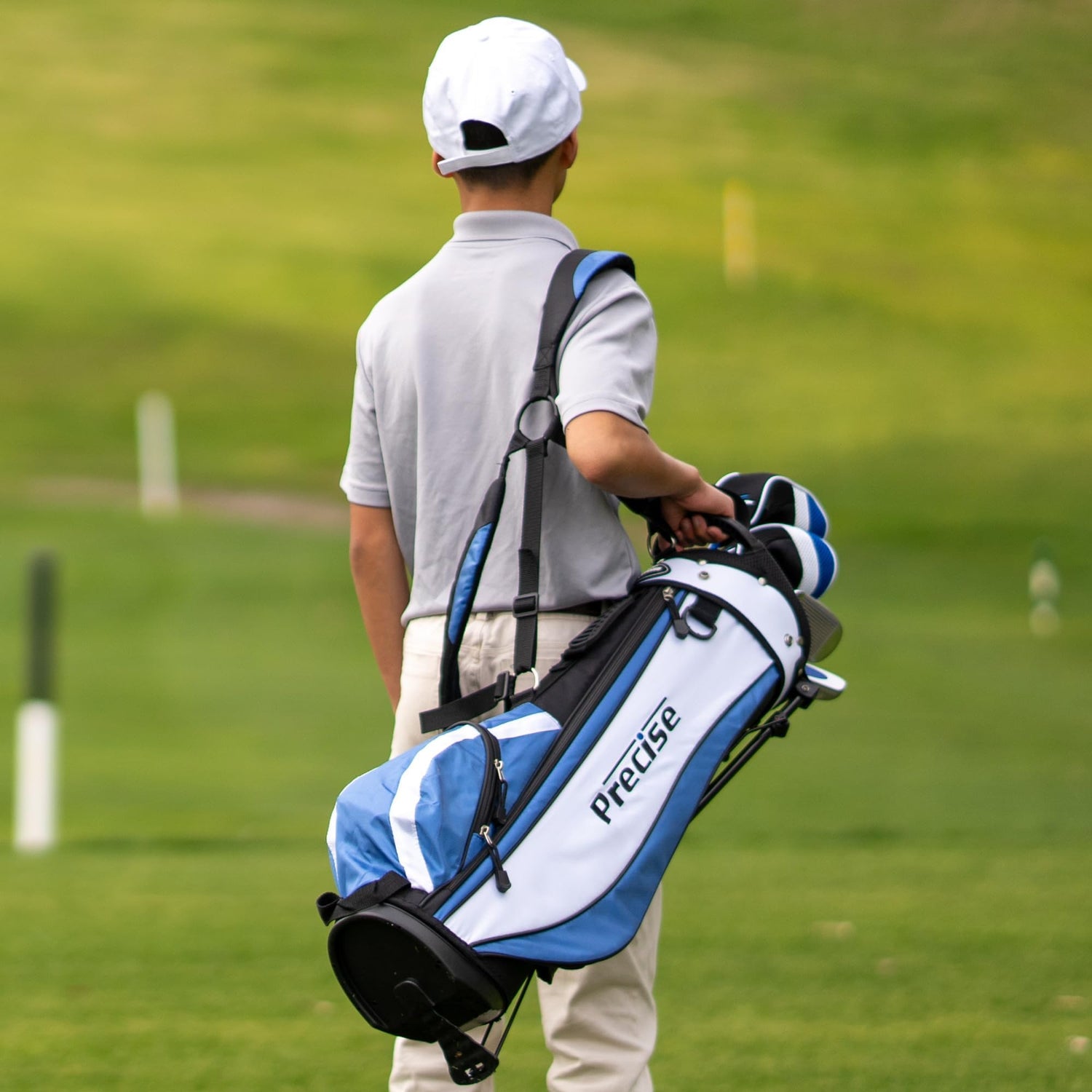 Precise X7 - Kids Complete Golf Club Set | Lightweight Graphite Shafts, Hybrid & Irons, Putter, Stand Bag Included, For Boys & Girls, Ages 3-12, Left/right Hand - Blue Ages 9-12