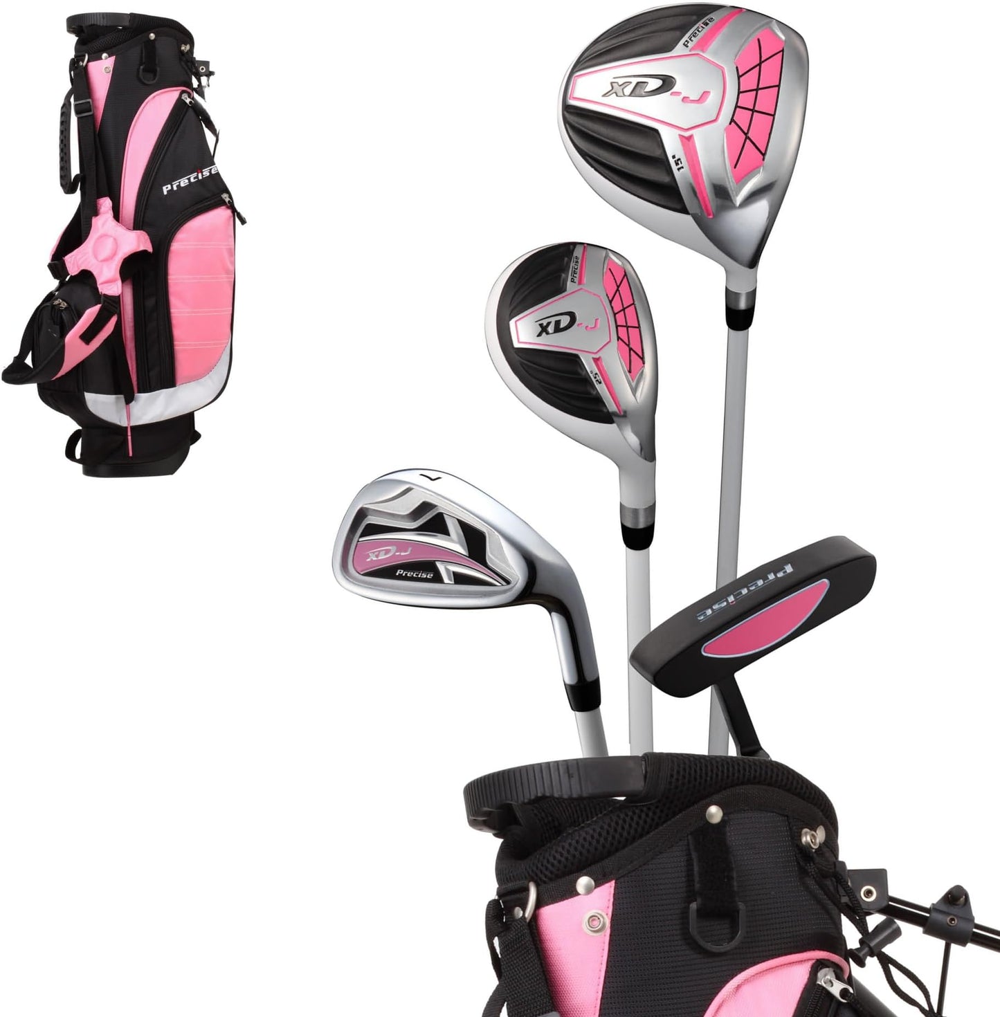 Precise Xdj - Junior Complete Golf Club Set | Lightweight Graphite Shafts, Hybrid & Putter, Stand Bag Included, For Boys & Girls, Ages 3-12, Left/right Hand - Pink Ages 3-5