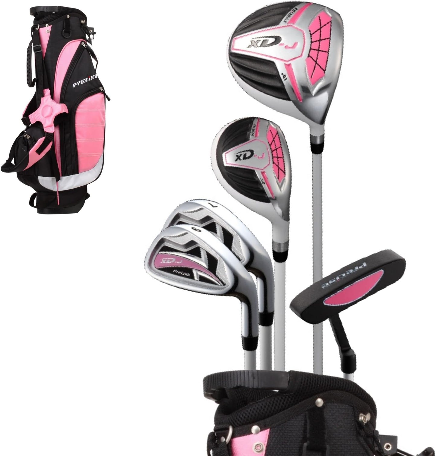 Precise Xdj - Junior Complete Golf Club Set | Lightweight Graphite Shafts, Hybrid & Putter, Stand Bag Included, For Boys & Girls, Ages 3-12, Left/right Hand - Pink Ages 9-12